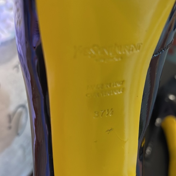 YSL AUTHENTIC Boots black patent high heeled booties with yellow soles! - Picture 6 of 13